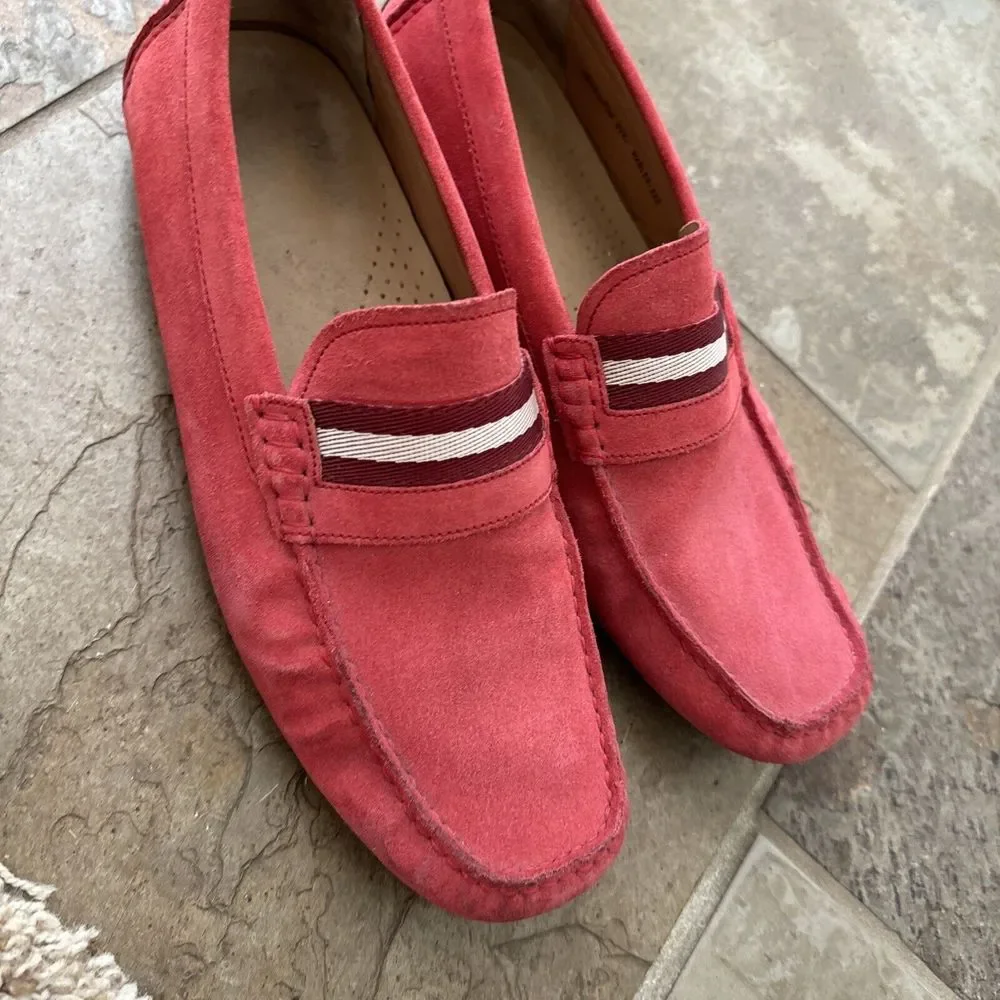 BALLY Men’s Red Leather Suede Wabler Driver Driving‎ Loafers  7.5 D US EU 6.5